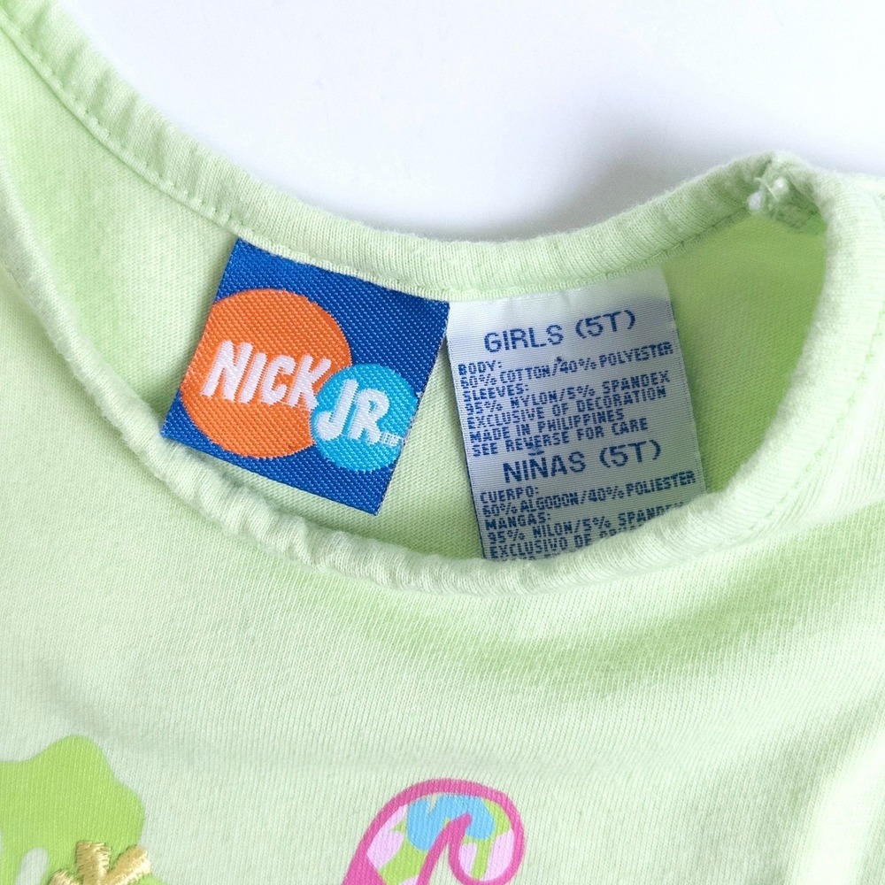 Vintage Nick Jr Dora the Explorer Surfing Green Floral Mesh Sleeve Kids Shirt 5T - Picture 5 of 8